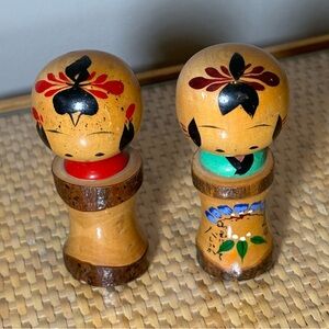 Vintage Japanese Kokeshi Nodder Dolls 3.5” tall made in Japan